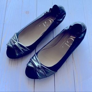 AGL Black and Grey Knot Peep Toe Wedges EU Sz 38